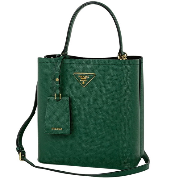 Prada Handbag Pannier Shoulder Bag Green Leather - Picture 1 of 8